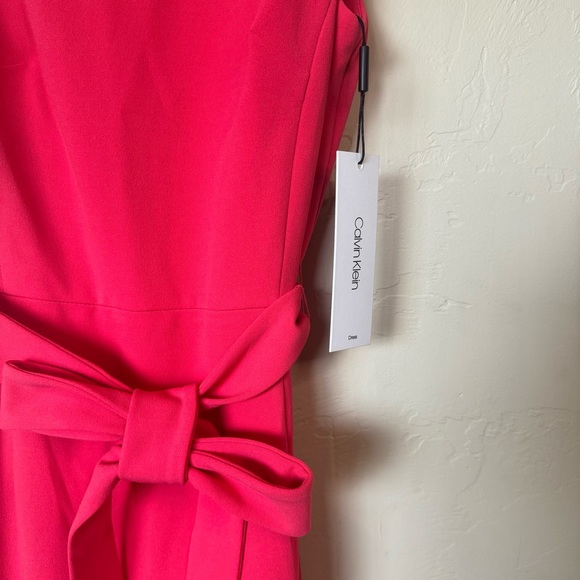 Calvin Klein Pink Belted Scoop Neck Midi Dress - Picture 10 of 13